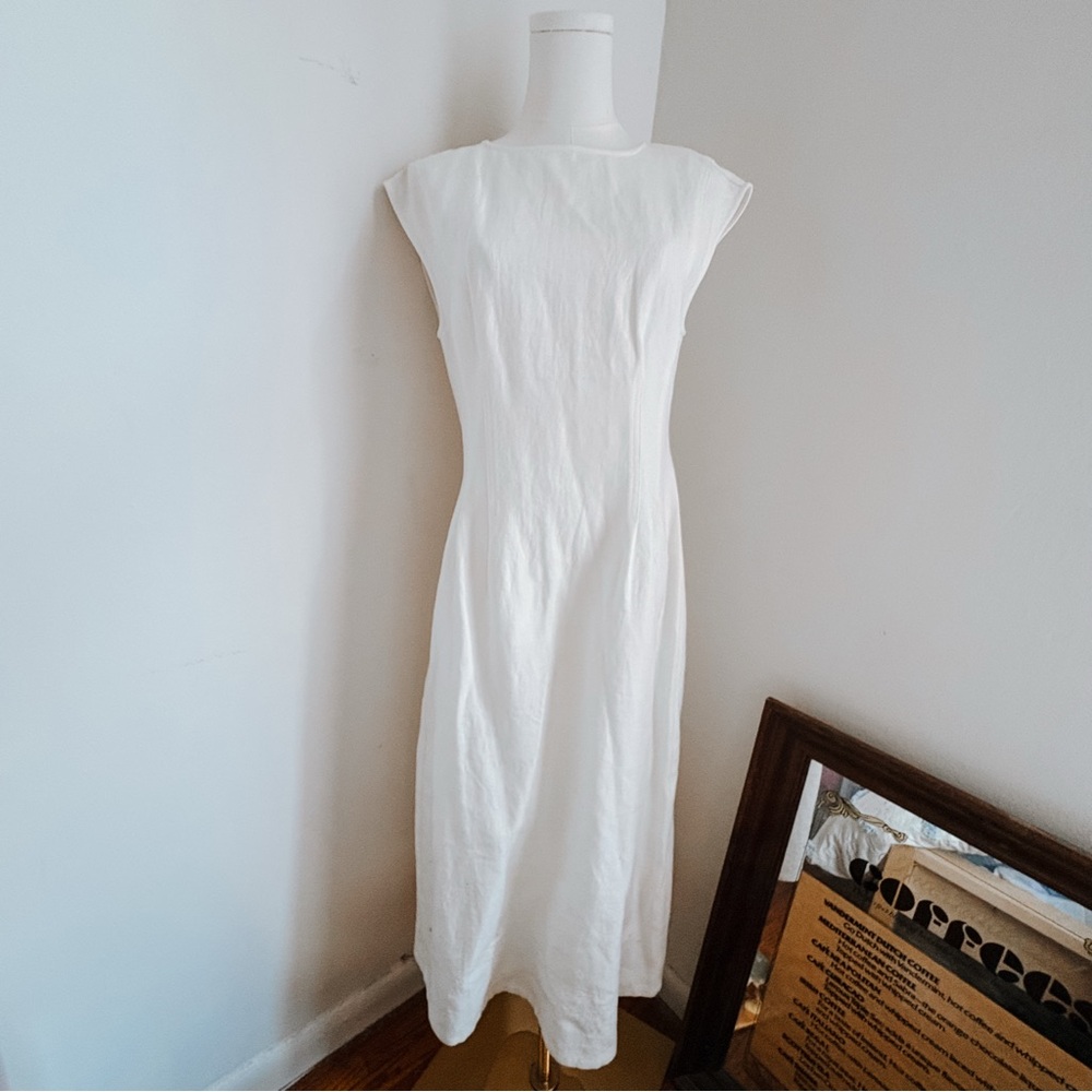 Banana Republic 100% Linen Cap Sleeve Ivory Dress